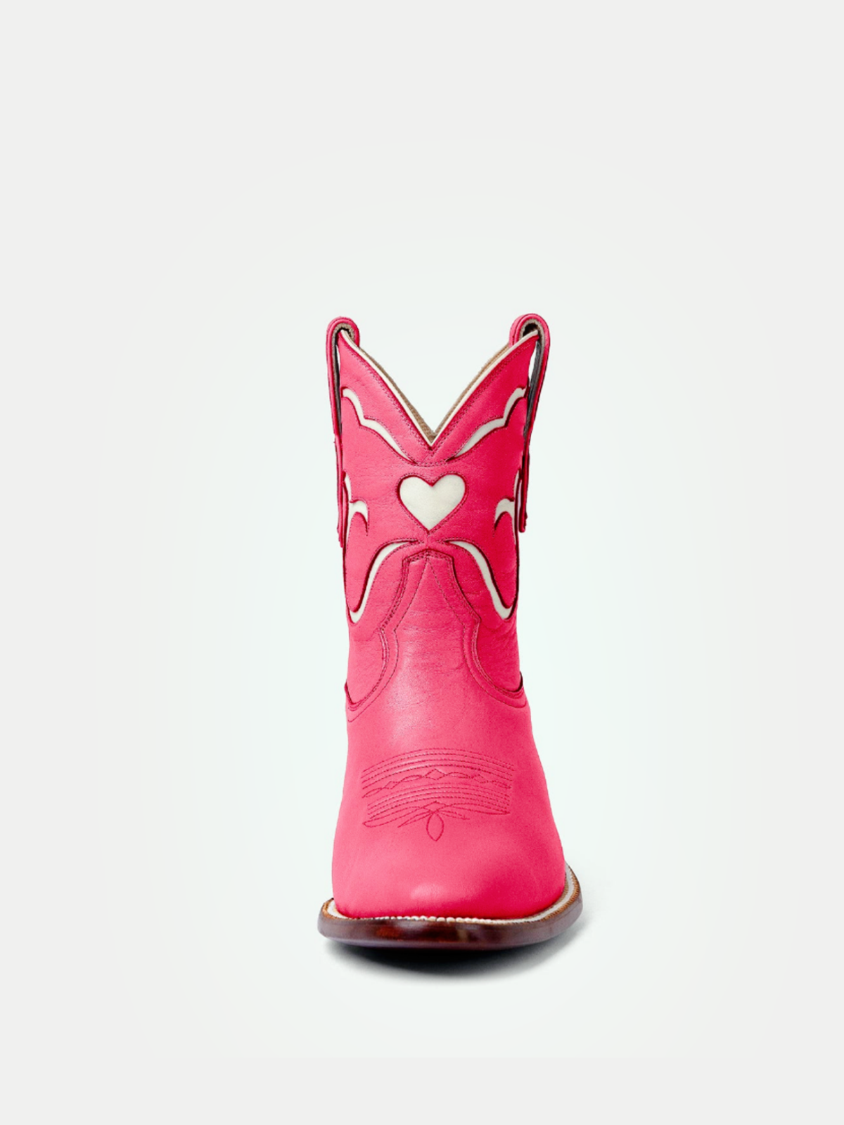 White Heart Inlay Almond-Toe Wide Mid Calf Cowgirl Boots - Pink