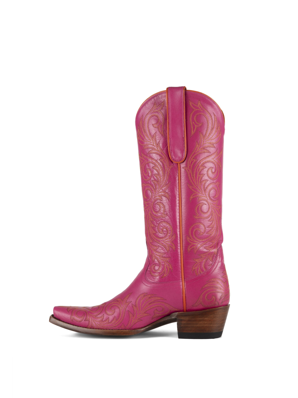 Pink Snip-Toe Embroidery Wide Mid Calf Cowgirl Tall Boots