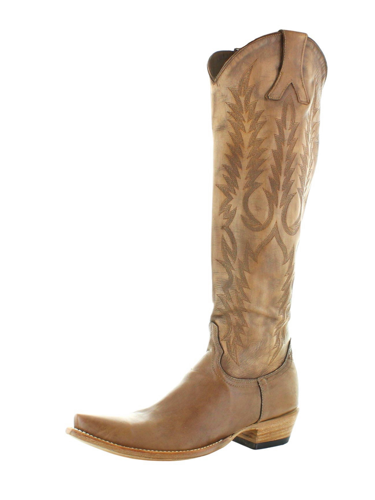 Embroidery Half-Zip Snip-Toe Tall Knee High Cowgirl Boots - Beige