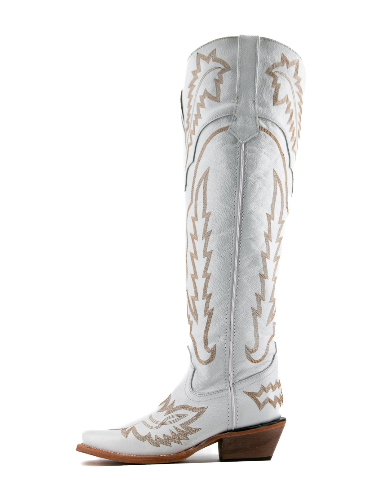 White Snip-Toe Embroidery Half-Zip Western Knee High Tall Cowgirl Boots