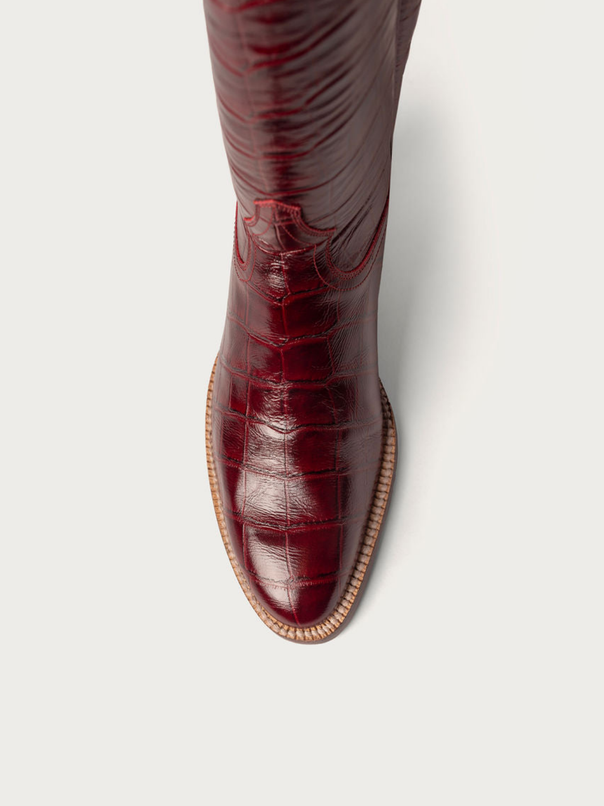 Wine Red Crocodile-Embossed Almond-Toe Wide Calf Tall Knee High Cowgirl Boots