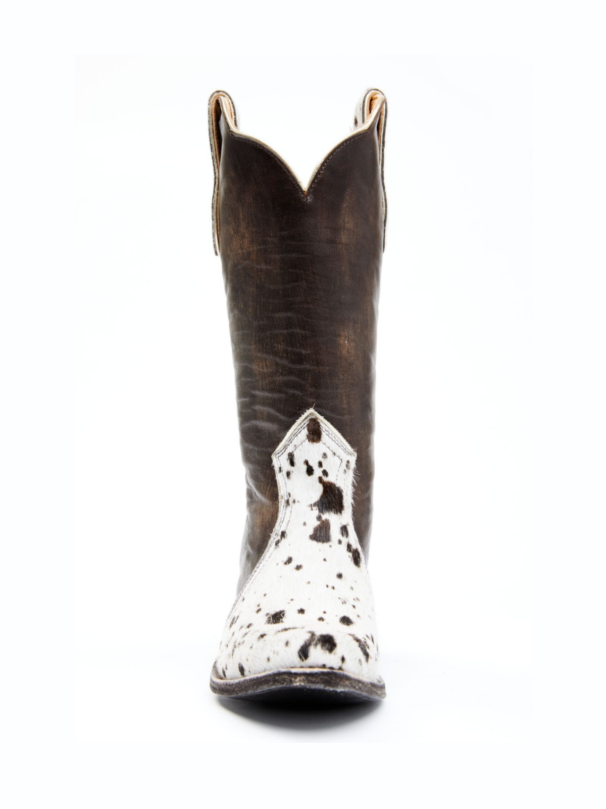 Brown Almond-Toe Horsehair Applique Wide Mid Calf Cowgirl Boots