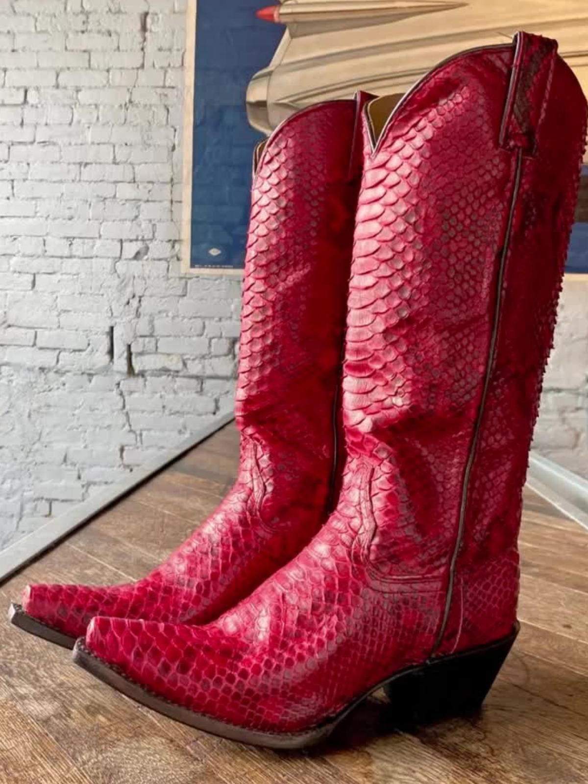 Red Snakeskin Snip-Toe Wide Mid Calf Tall Cowgirl Boots