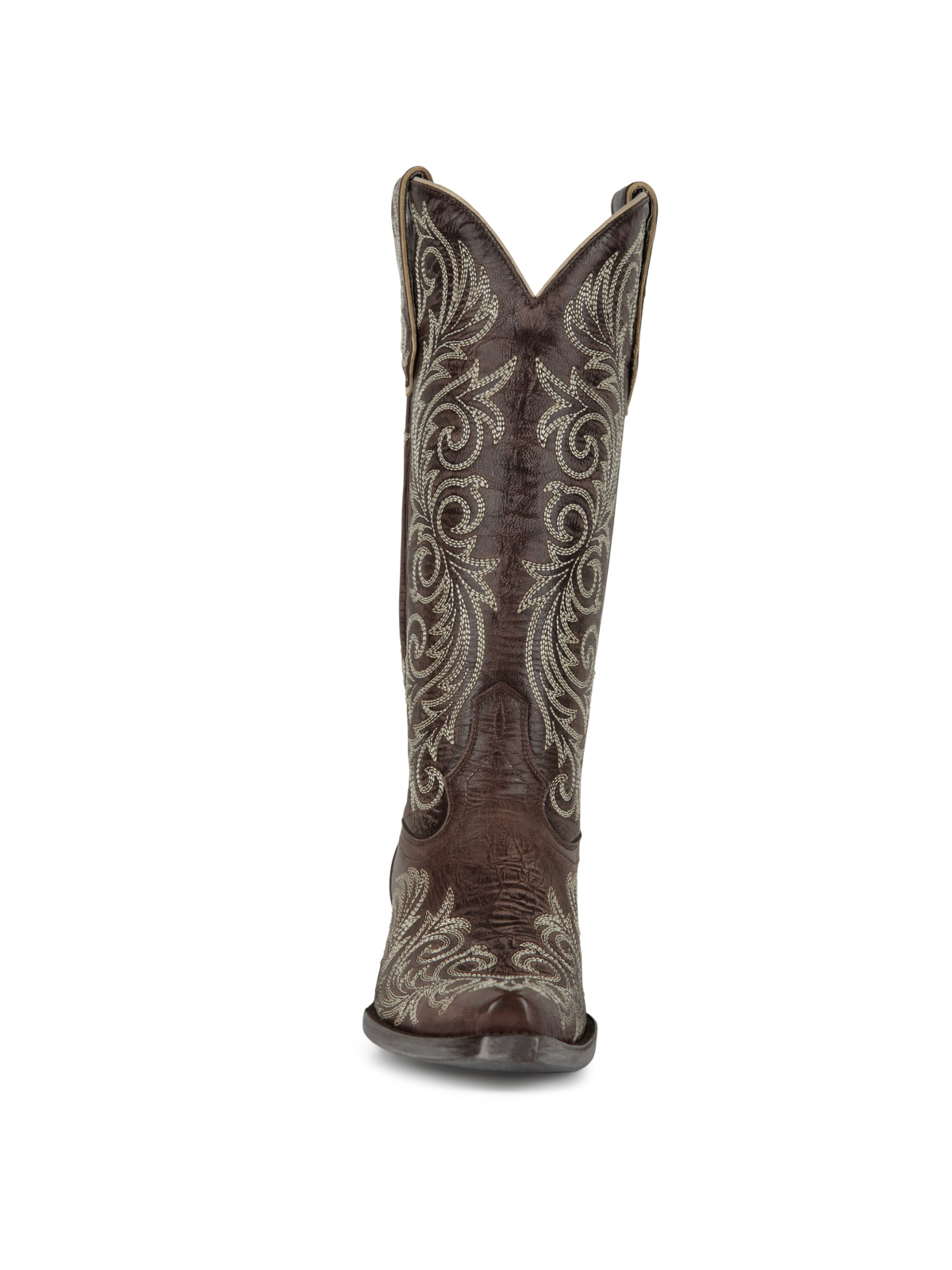 Chocolate Snip-Toe Embroidery Wide Mid Calf Cowgirl Tall Boots