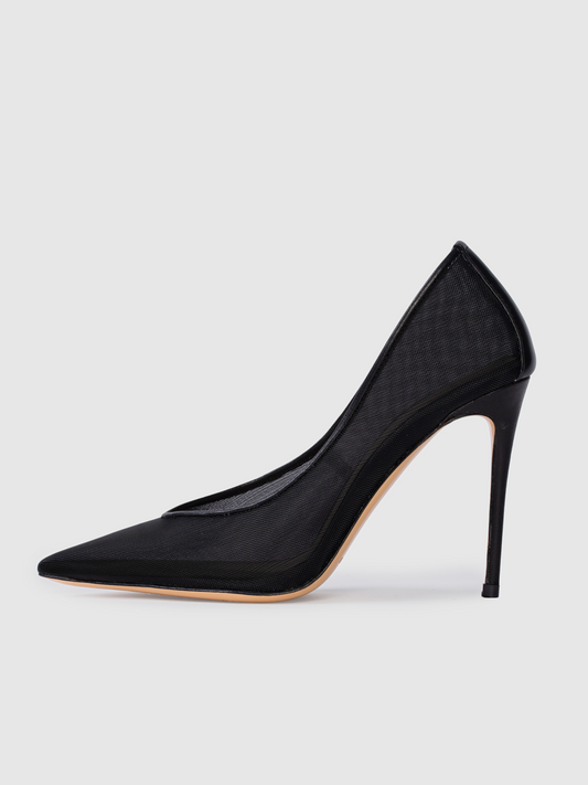 Black Pointed-Toe Mesh Pumps Stiletto High Heels