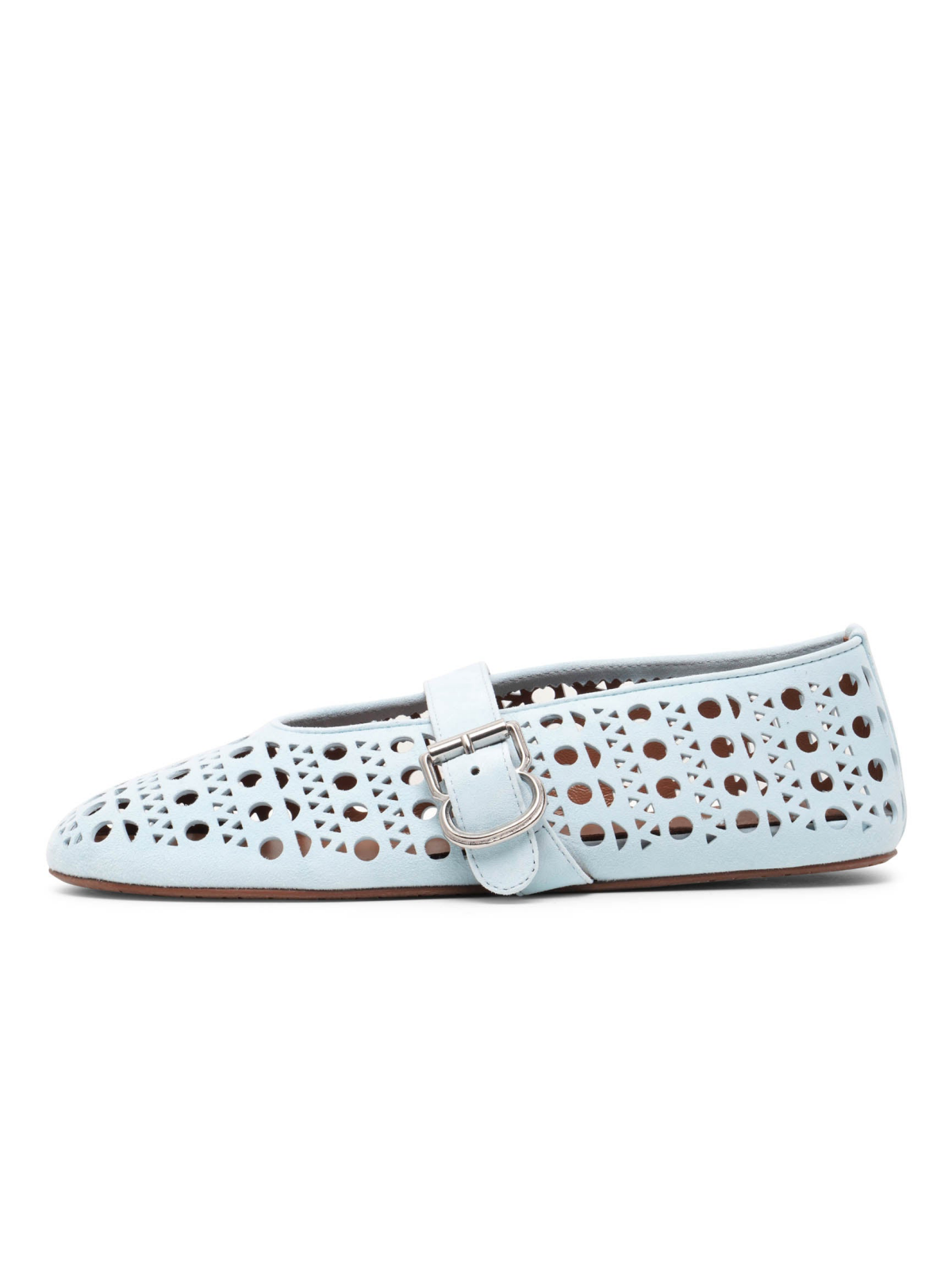 Light Blue Ballet Flats Mary Janes With Perforations And Buckled Strap