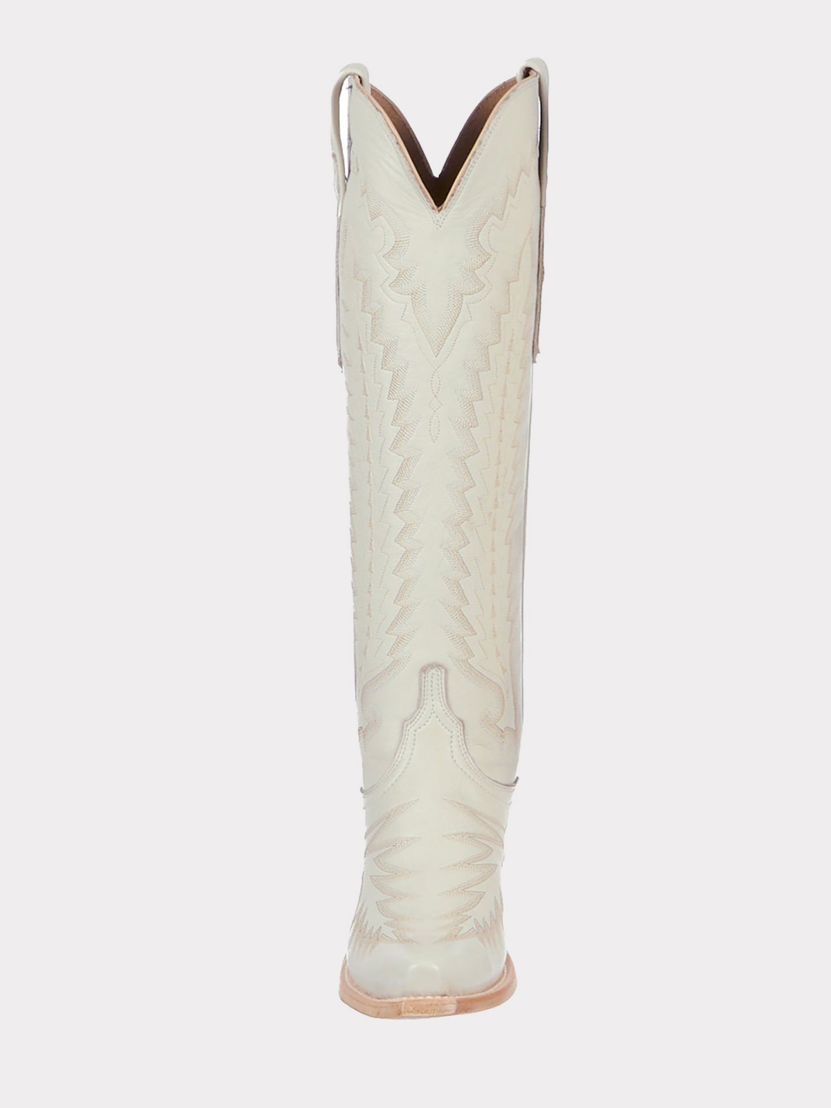 Snip-Toe Embroidery Wide Calf Knee High Tall Cowgirl Boots - Cream