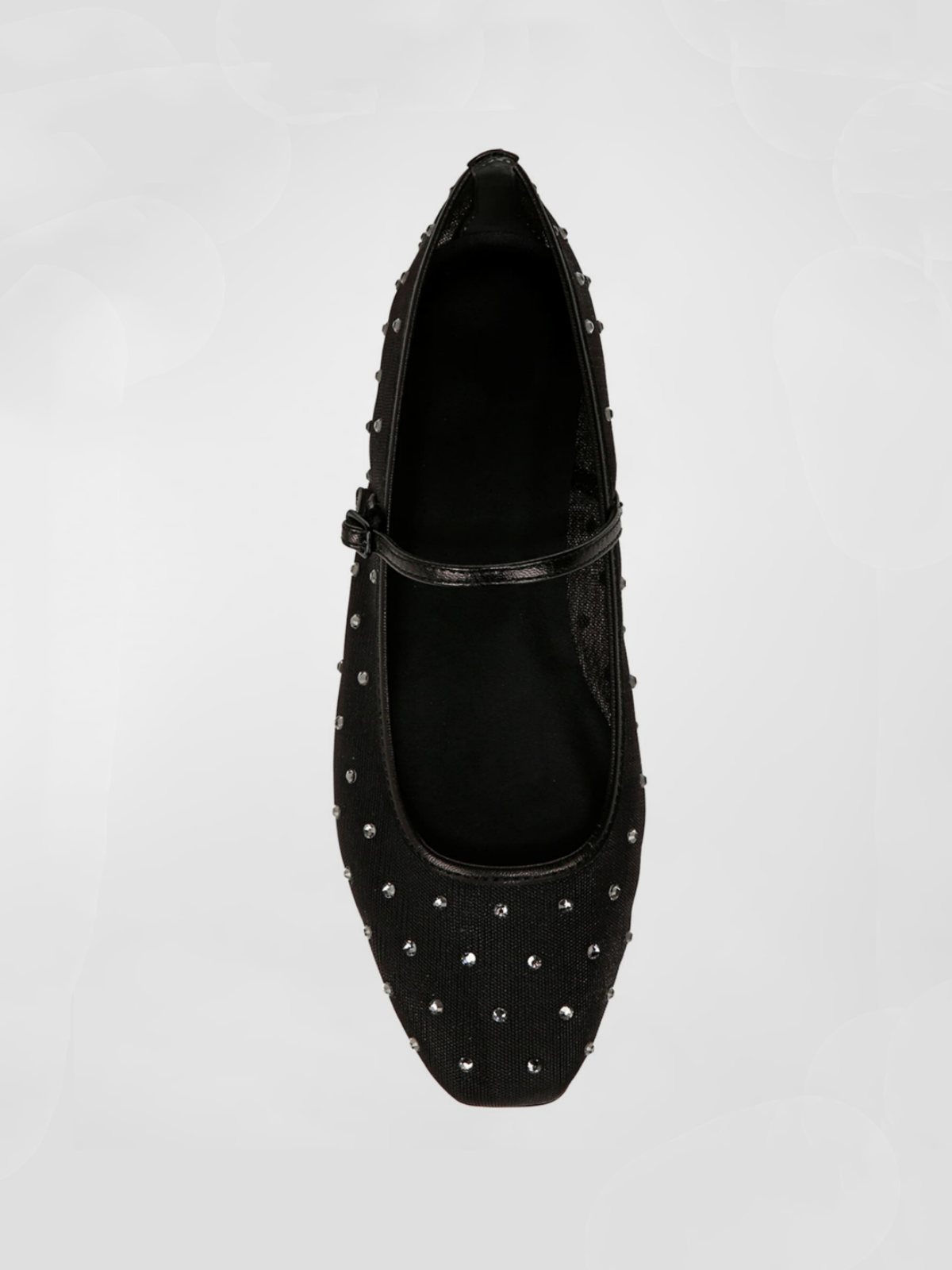 Black Rhinestone-Embellished Square-Toe Mesh Ballet Flats Mary Janes