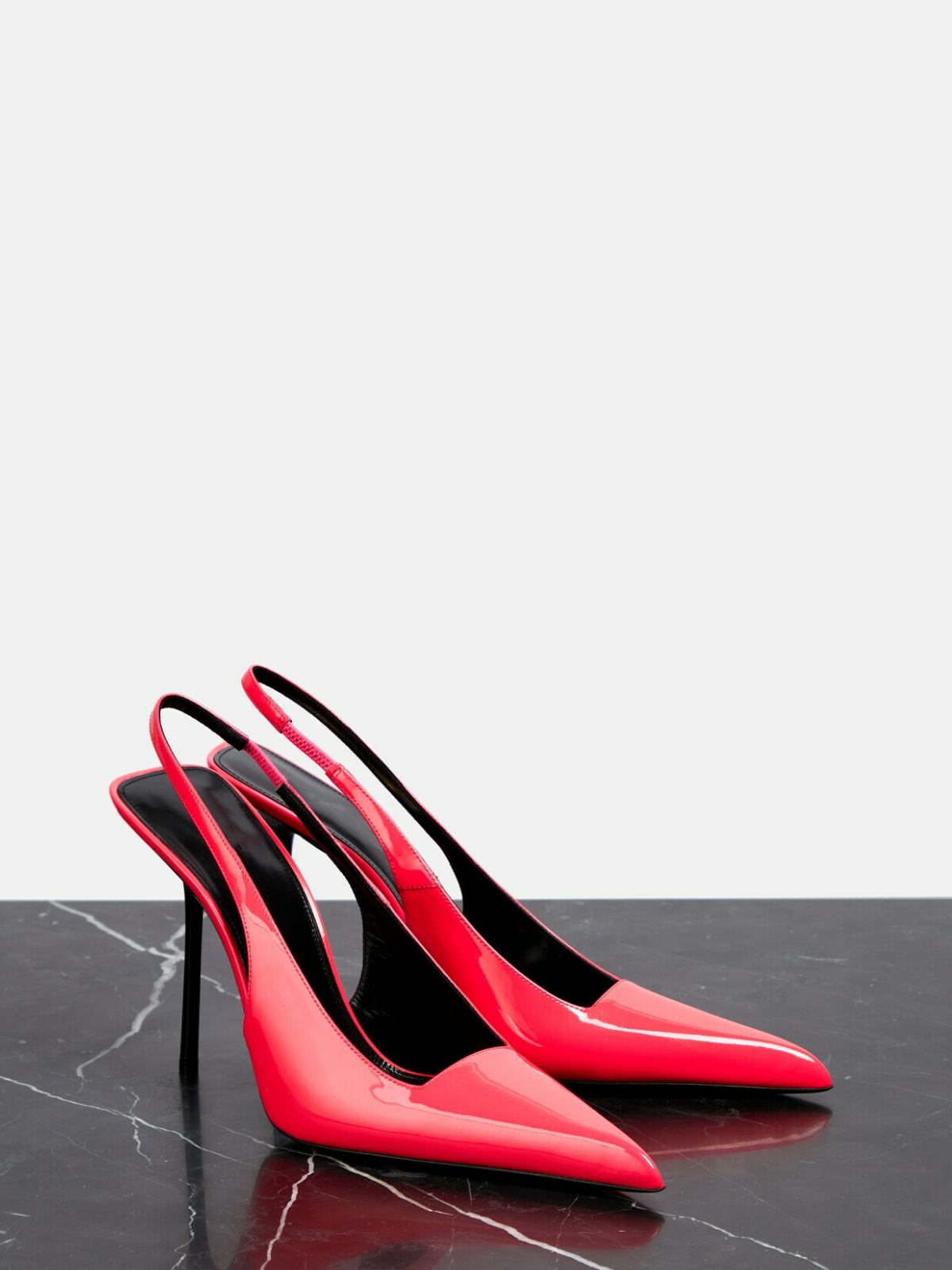 Patent Cerise Pink Pointy Slingback Stiletto Pumps with Buckled Strap