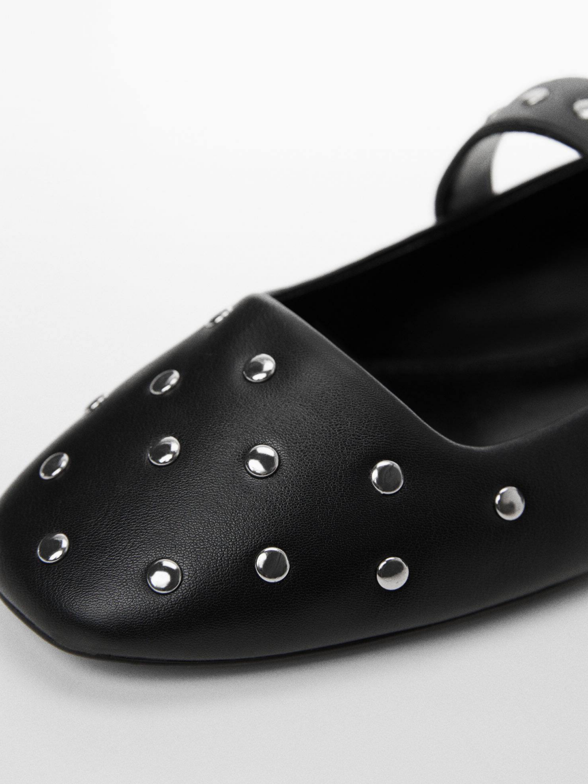 Black Studded Ballerinas Ballet Flats Mary Janes With Buckled Strap