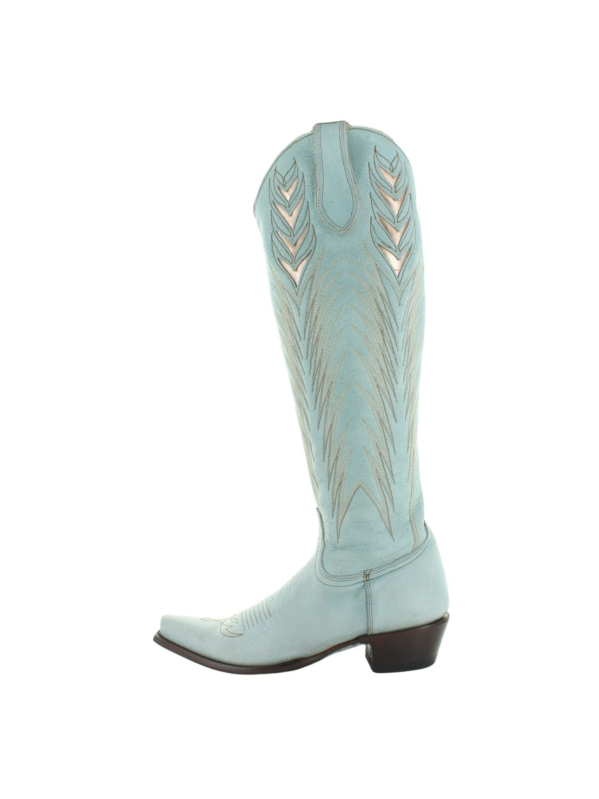 Light Green Inlay Grass Stitch Snip-Toe Cowgirl Wide Calf Tall Boots