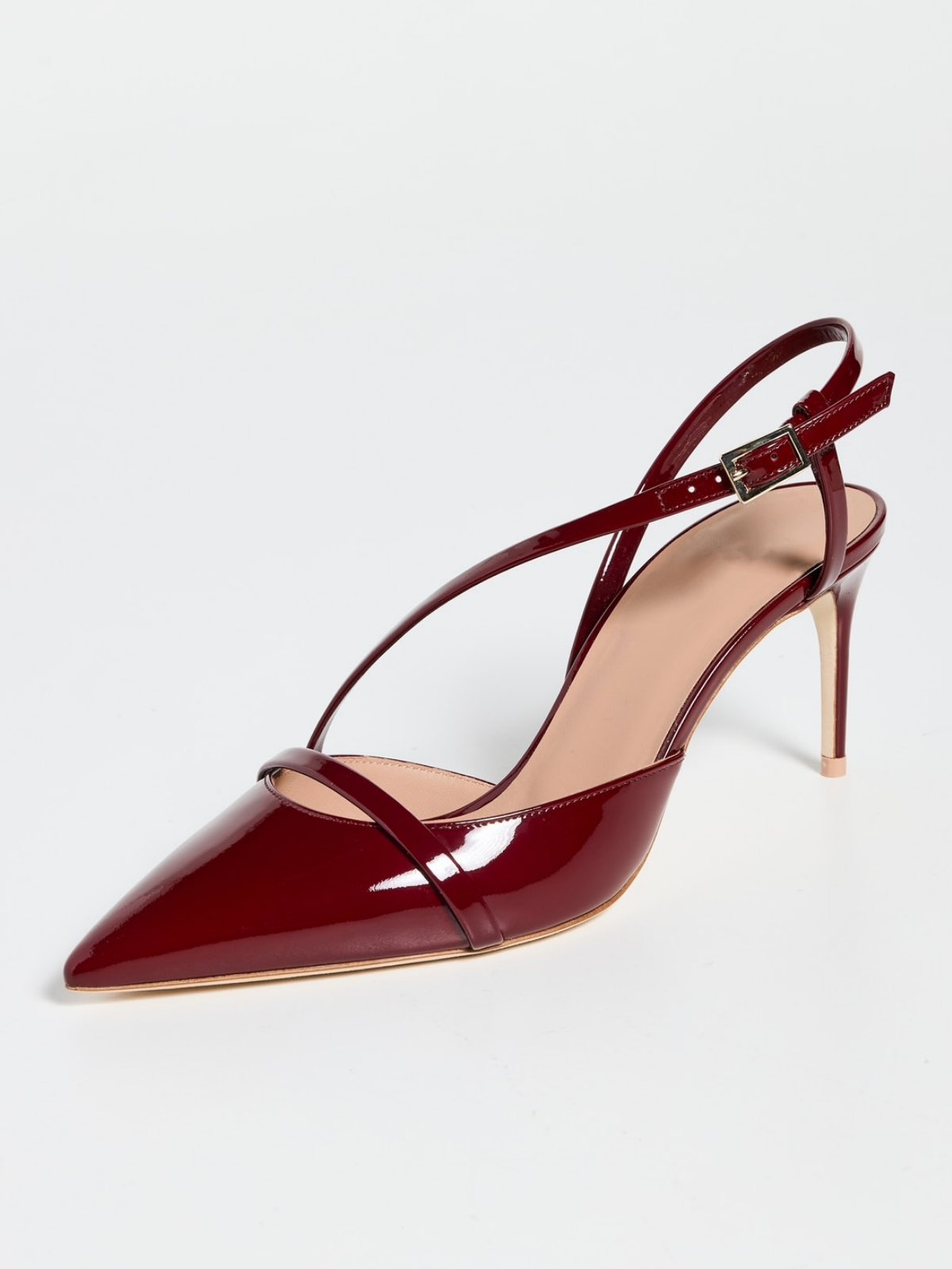 Burgundy Patent Pointed-Toe Cross Slingback Pump Kitten Heels