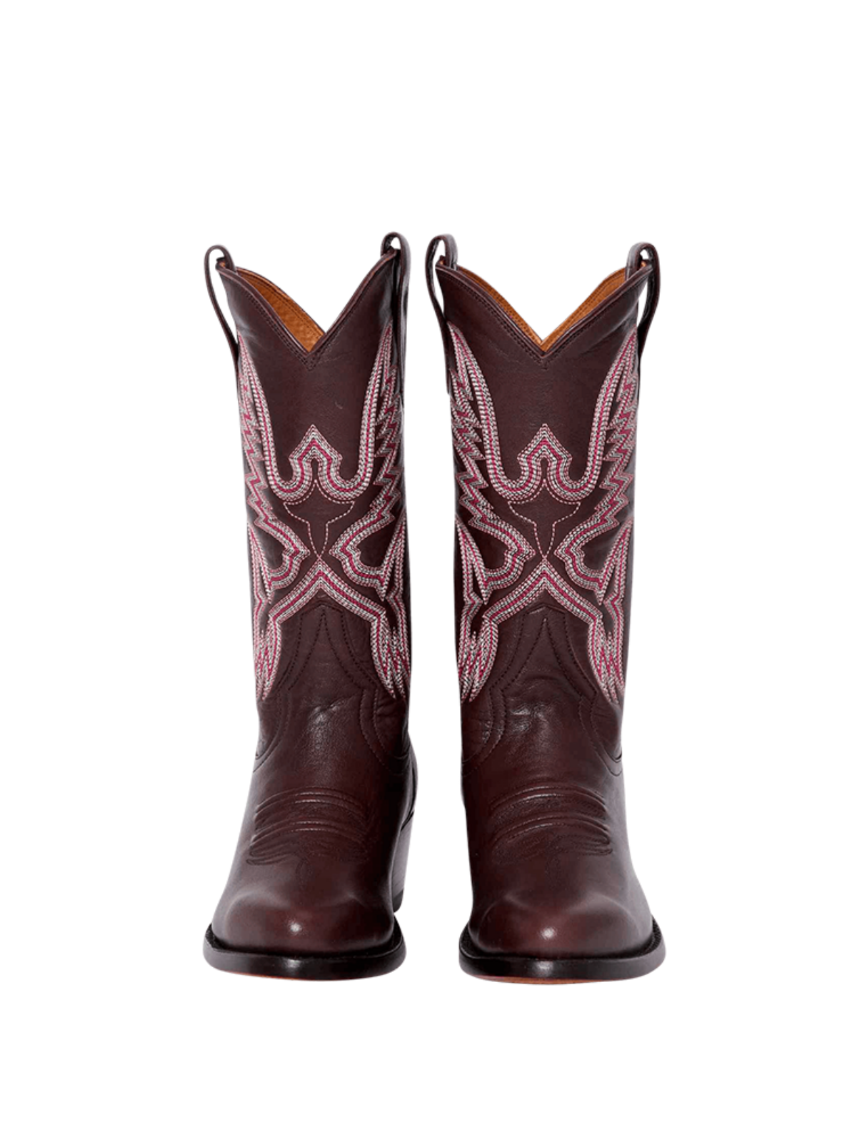 Almond-Toe Classic Western Embroidery Wide Mid Calf Cowgirl Boots - Wine Red