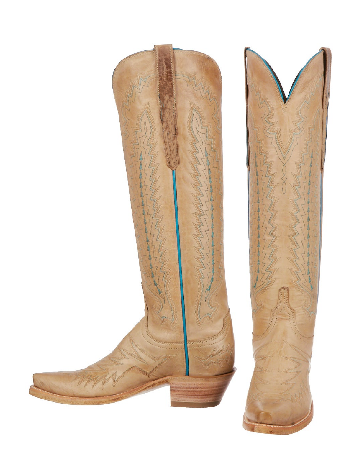 Bone Snip-Toe Embroidery Wide Calf Tall Knee High Cowgirl Boots