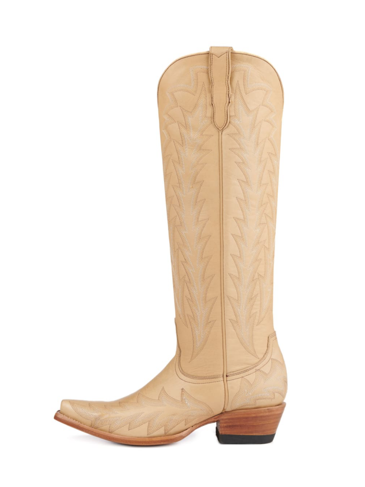 Camel Brown Leaf Embroidery Wide Calf Knee High Tall Boots