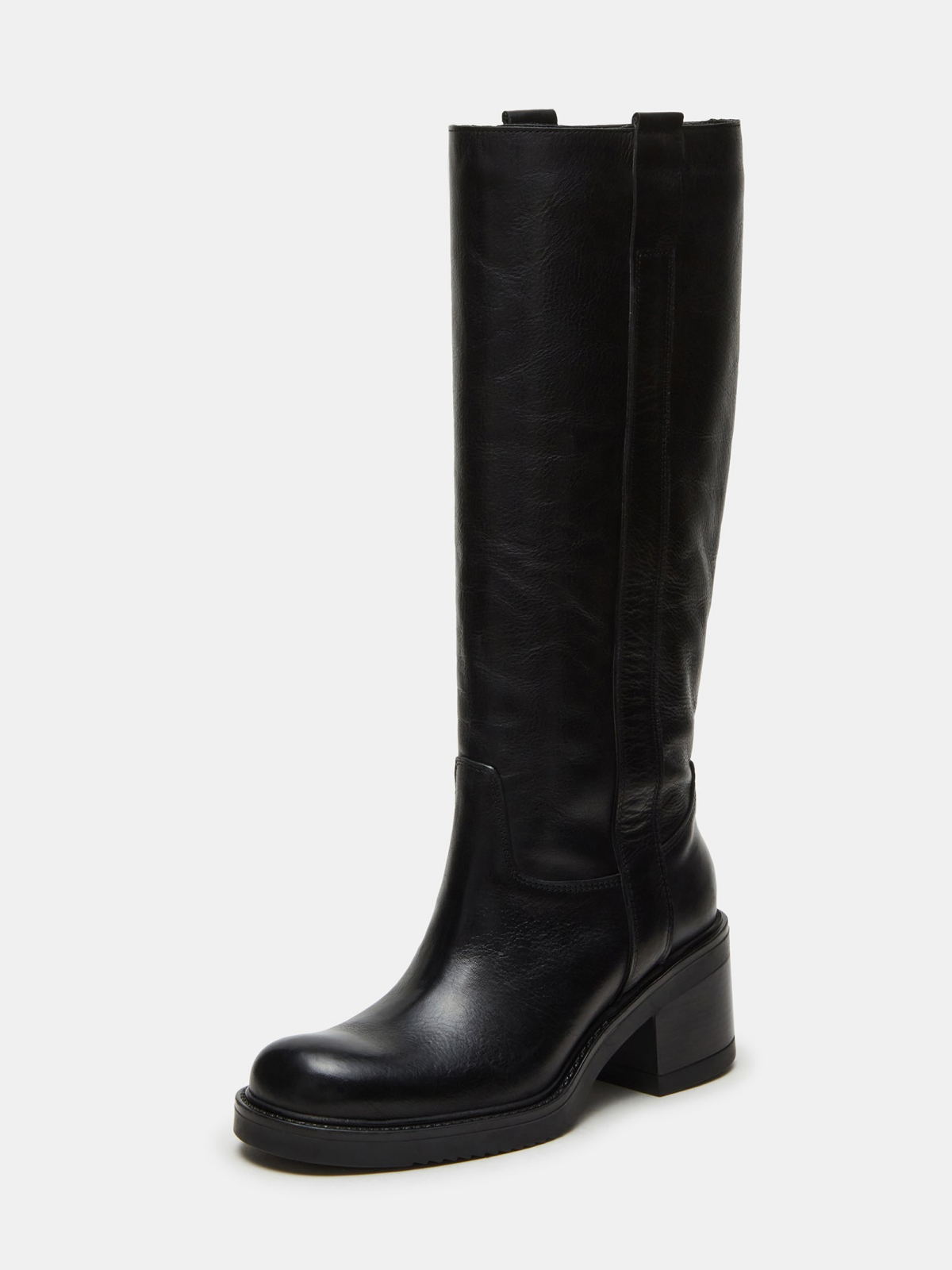 Black Vegan Leather Round-Toe Wide Mid Calf Western Boots