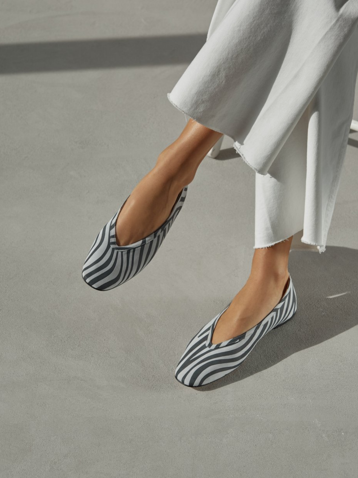 Zebra Stripe Square Toe Slip-On Ballet Flats