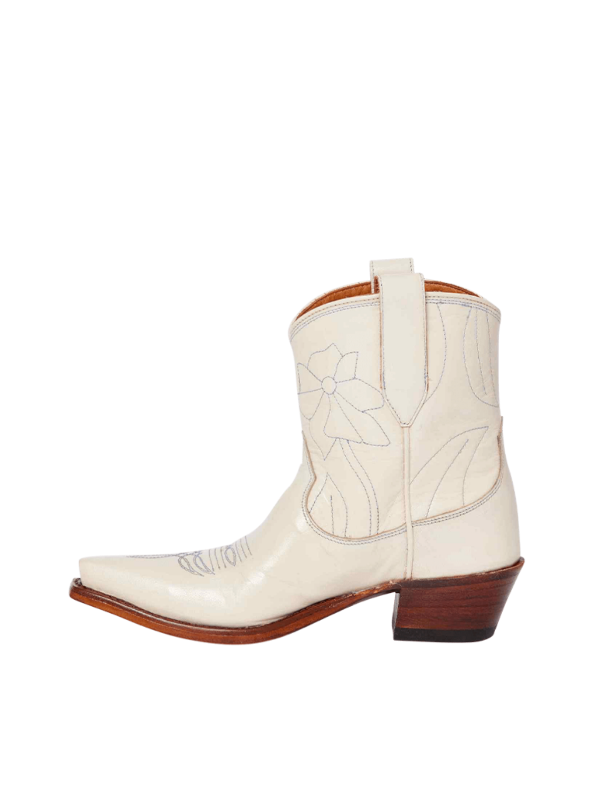 Cream Snip-Toe Embroidery Flower Applique Wide Mid Calf Cowgirl Boots