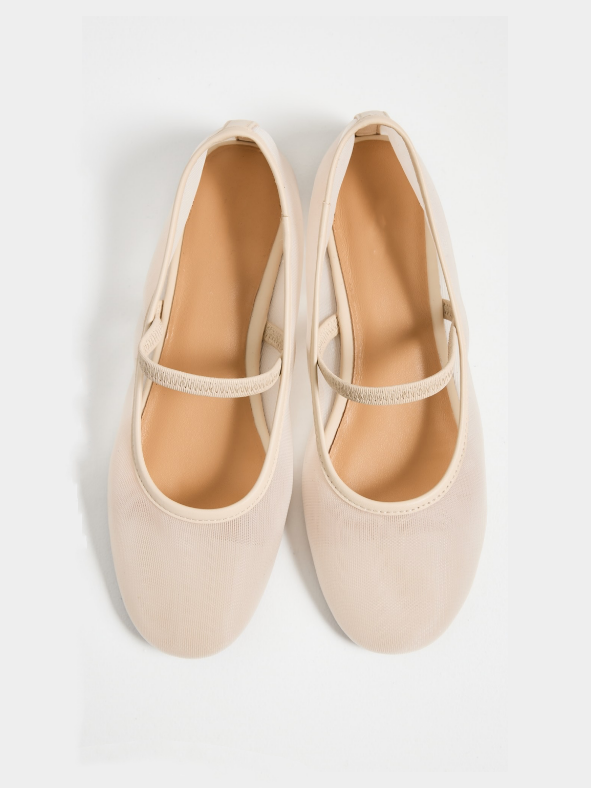 Nude Semi-Sheer Round-Toe Mesh Ballet Flats Mary Janes