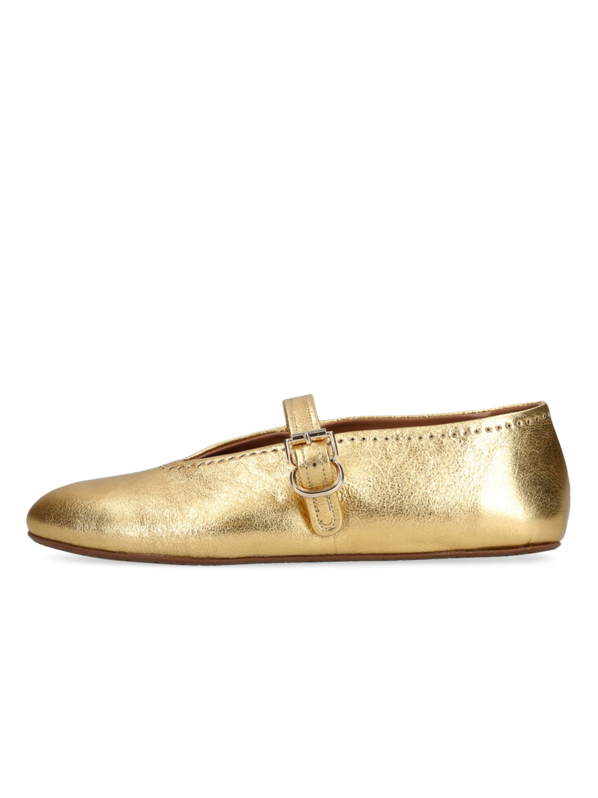 Metallic Gold Eyelet Ballet Flats Mary Janes With Buckled Strap