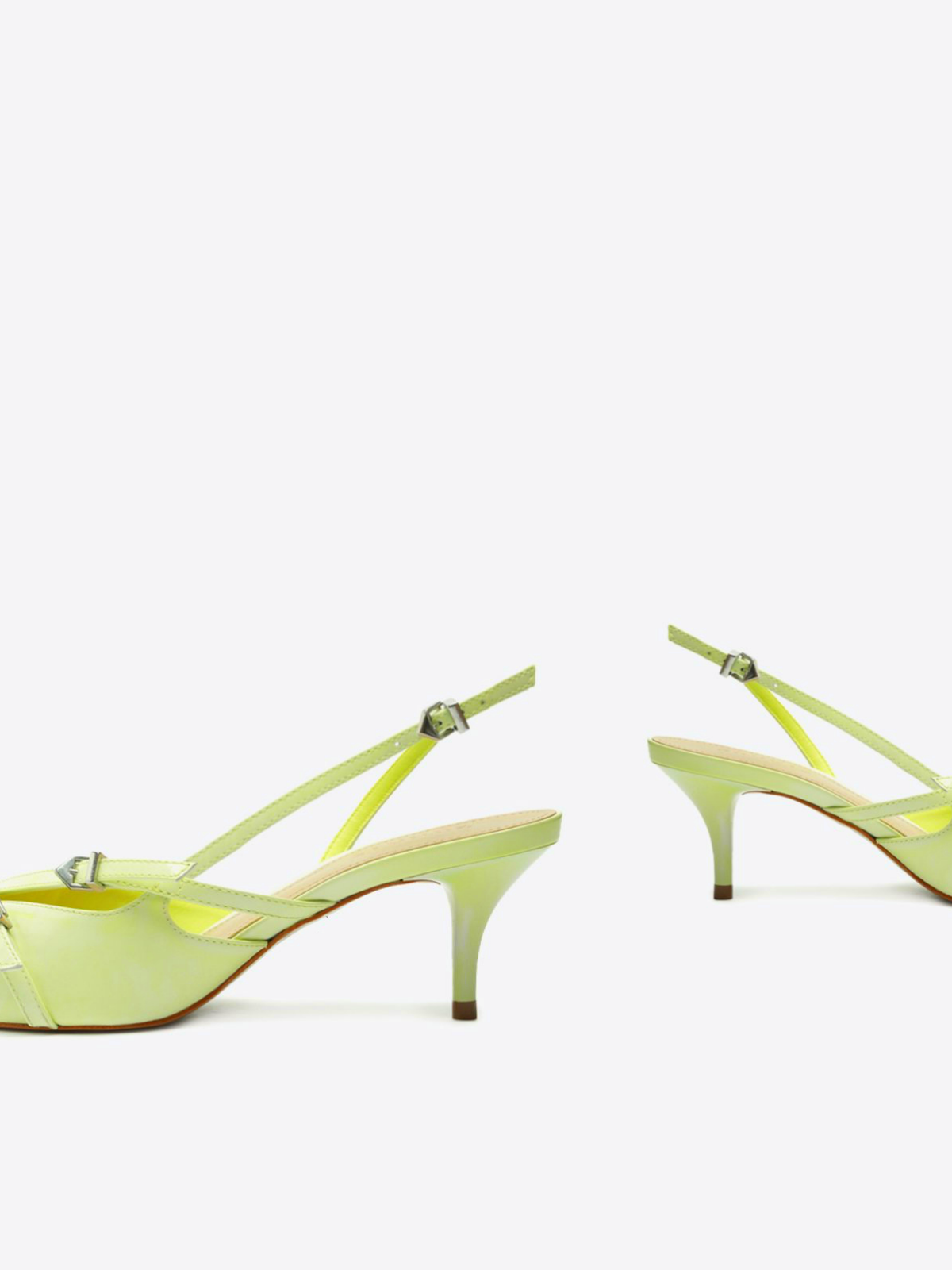 Green Buckled Strappy Kitten Heels Slingback Courts Scarpin Pumps