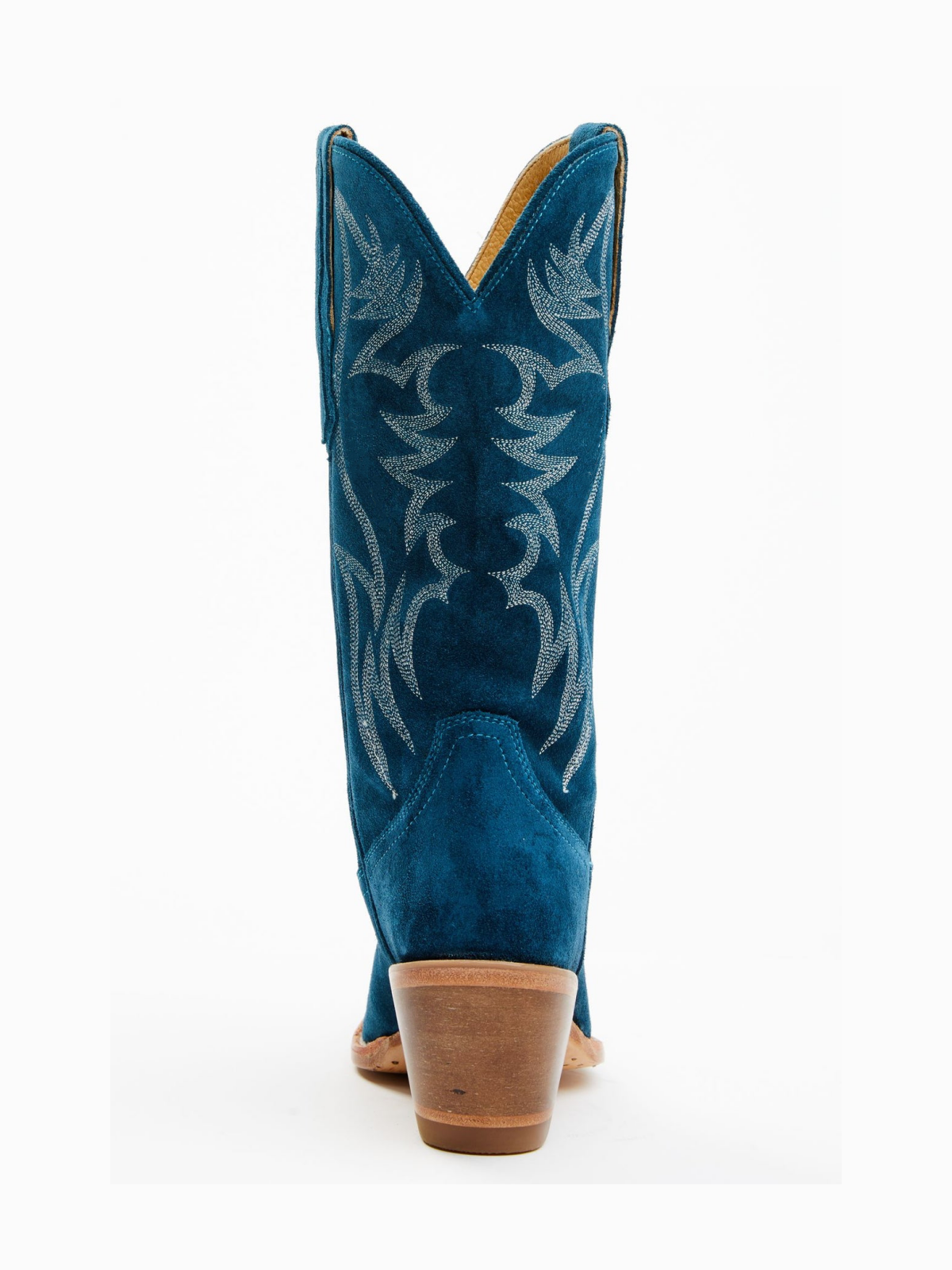 Faux Suede Wings Embroidery Pointed-Toe Wide Mid Calf Tall Cowgirl Boots - Teal Blue