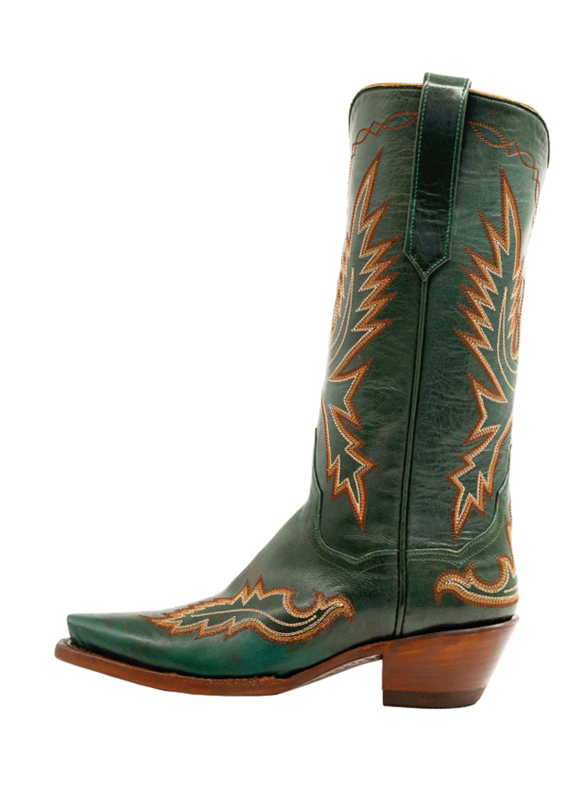 Snip-Toe Classic Embroidery Wide Mid Calf Tall Cowgirl Boots - Green