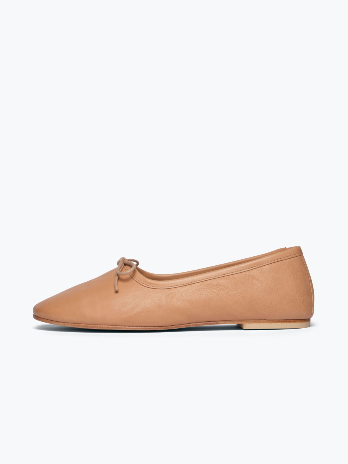 Bow Round-Toe Ballerina Flats In Sandy Brown Vegan Leather