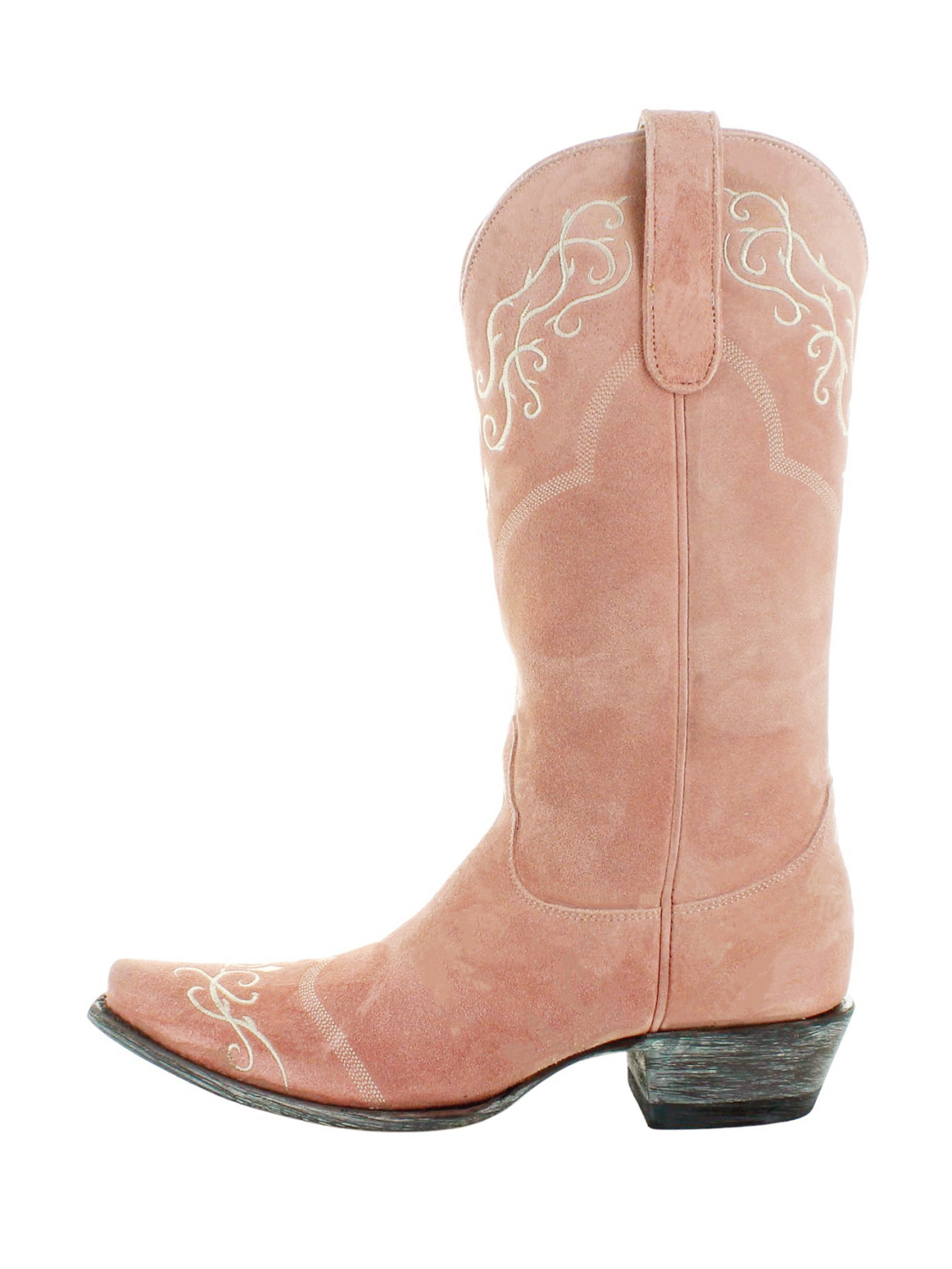 Blush Pink Faux Suede Snip-Toe Embroidery Tall Wide Mid Calf Cowgirl Boots