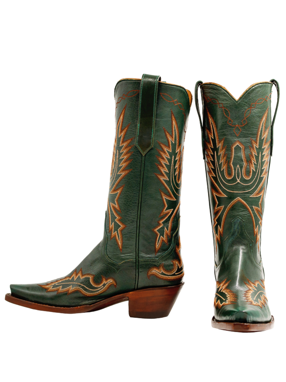 Snip-Toe Classic Embroidery Wide Mid Calf Tall Cowgirl Boots - Green