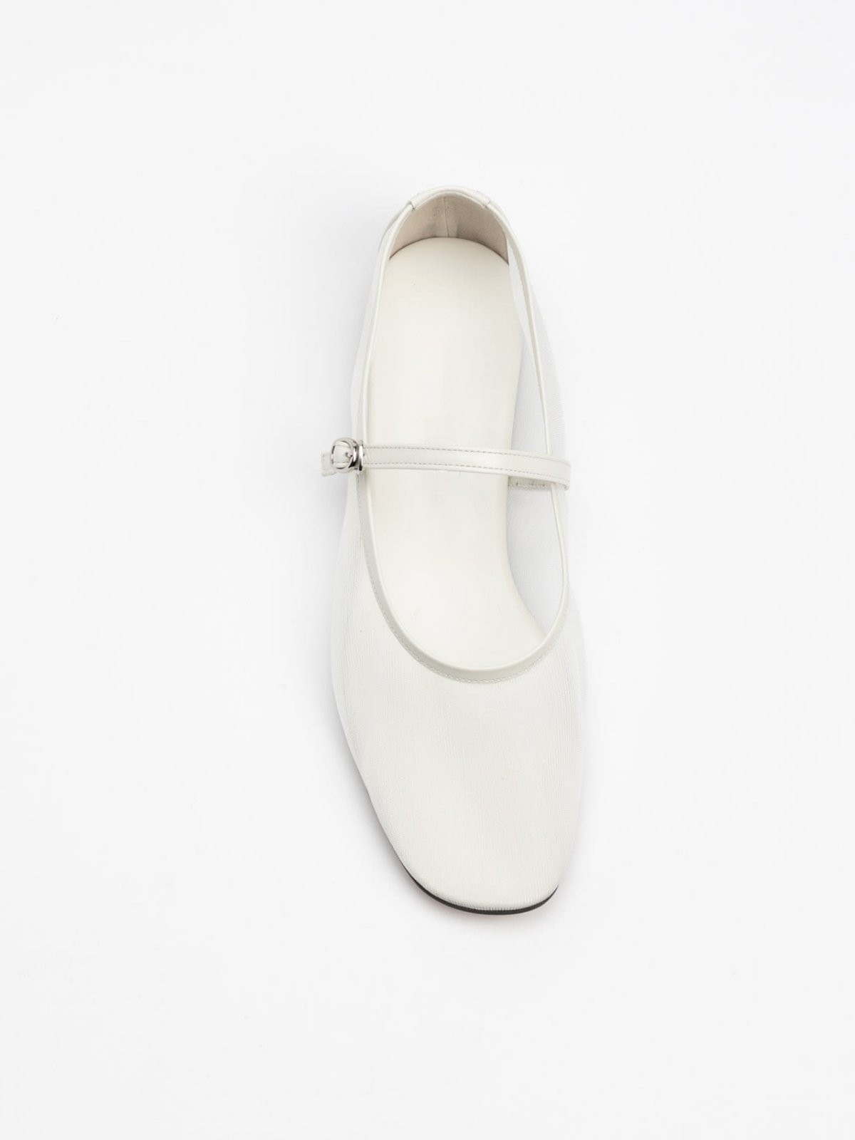 White Mesh Square-Toe Flats Mary Janes With Adjustable Strap