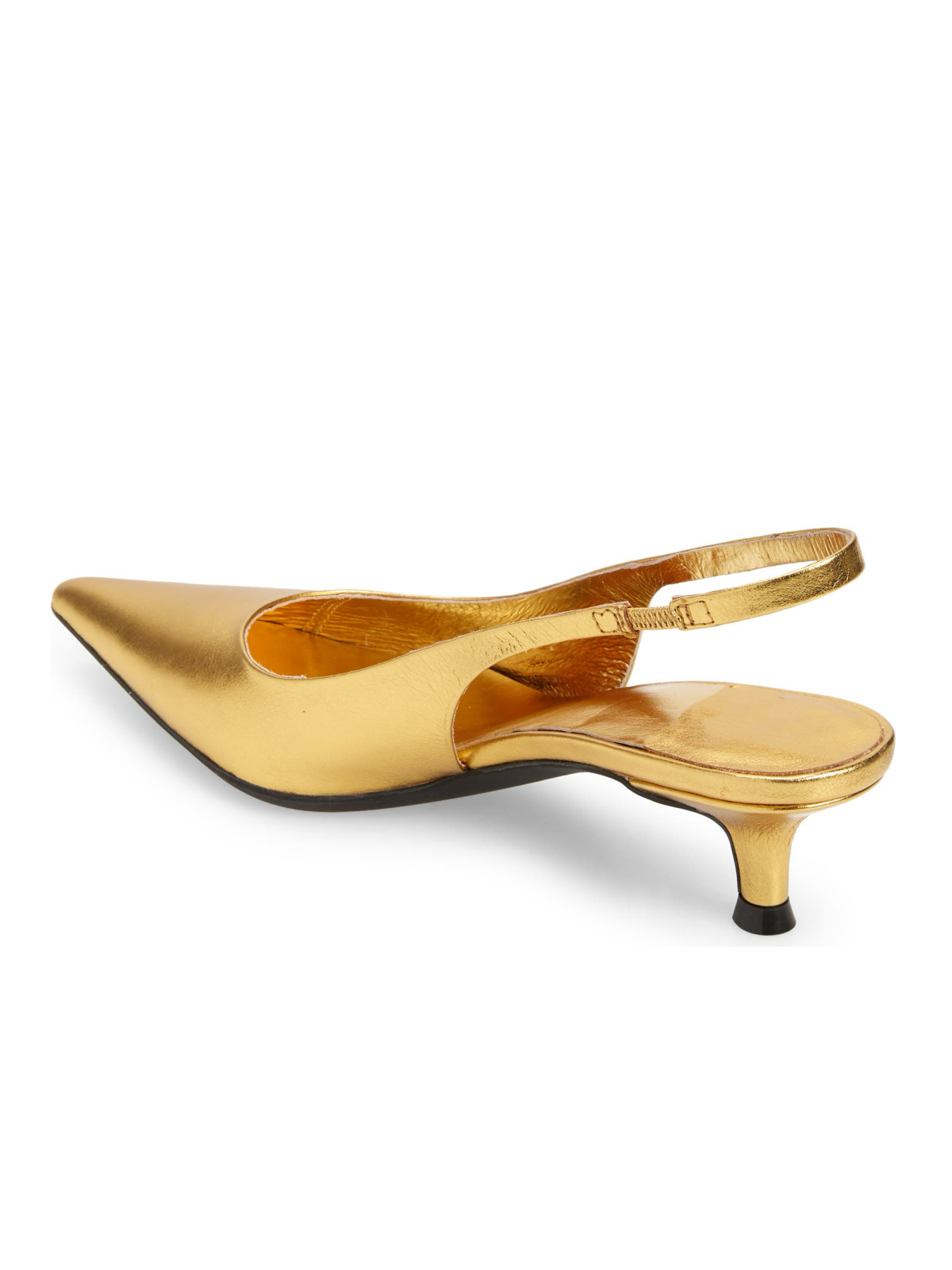 Metallic Gold Pointed-Toe Slingback Pump Kitten Heels