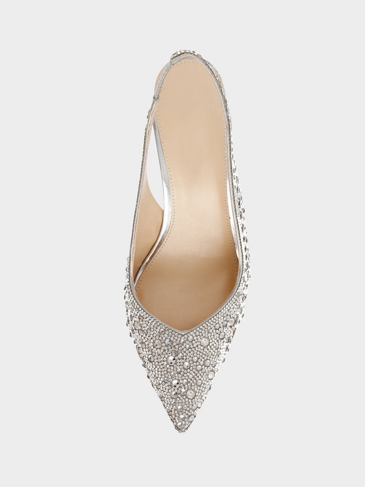 Metallic Silver Pointed-Toe Rhinestone Slingback Kitten Heels