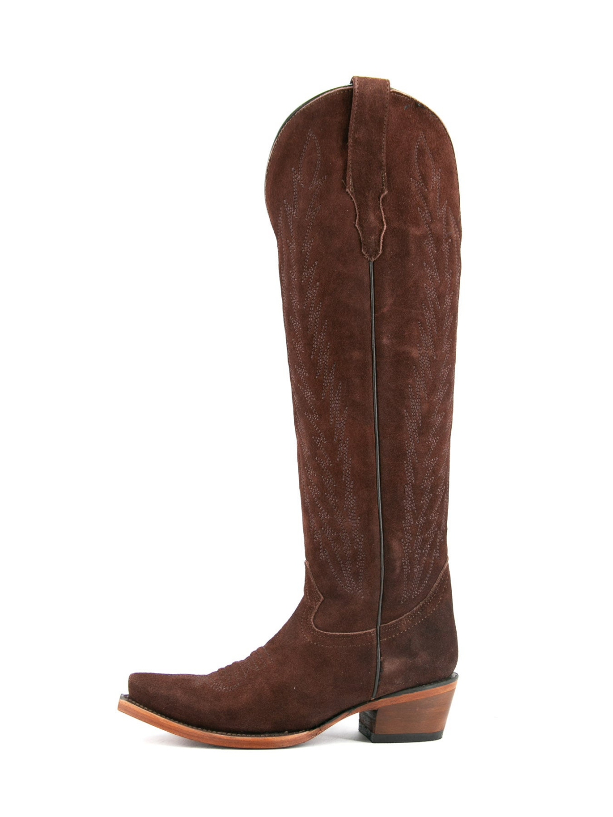 Faux Suede Snip-Toe Half-Zip Embroidery Knee High Tall Cowgirl Boots - Cafe