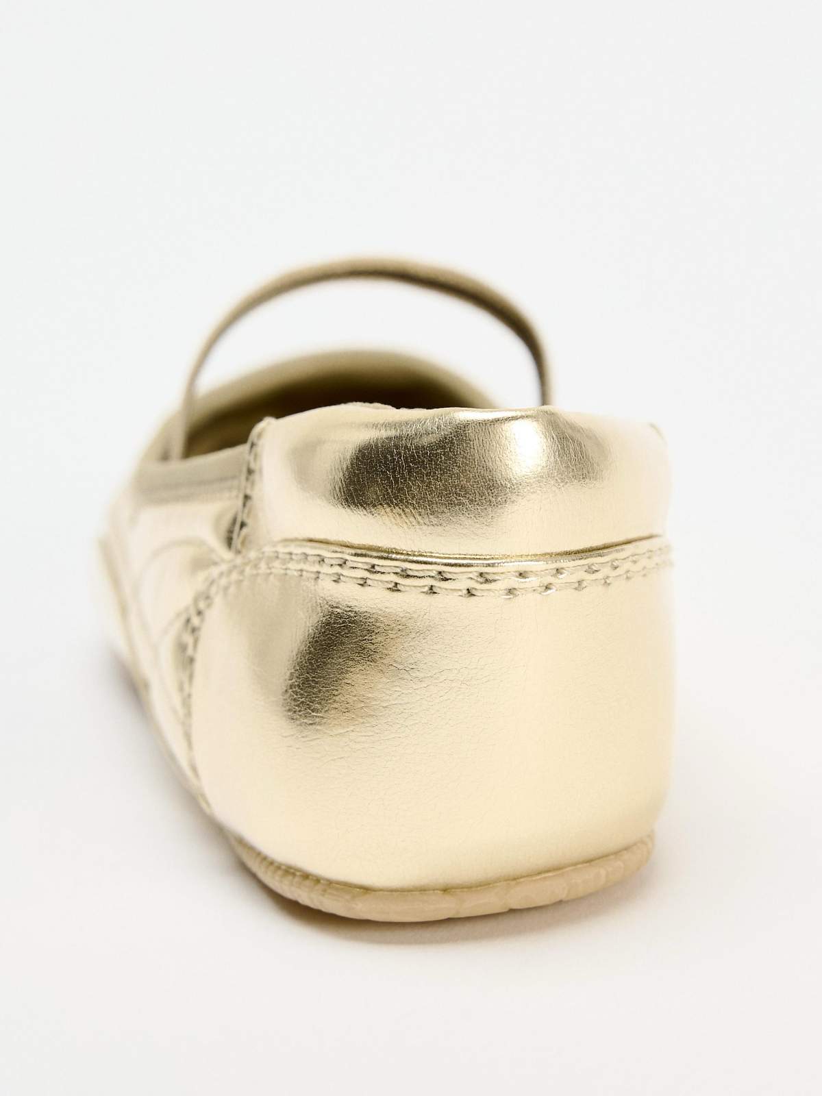 Metallic Gold Round-Toe Elastic Strap Ballet Flats