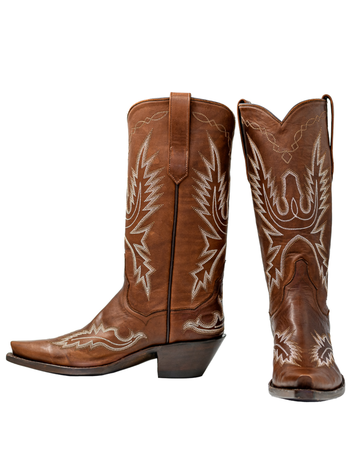 Snip-Toe Classic Embroidery Wide Mid Calf Tall Cowgirl Boots - Brown