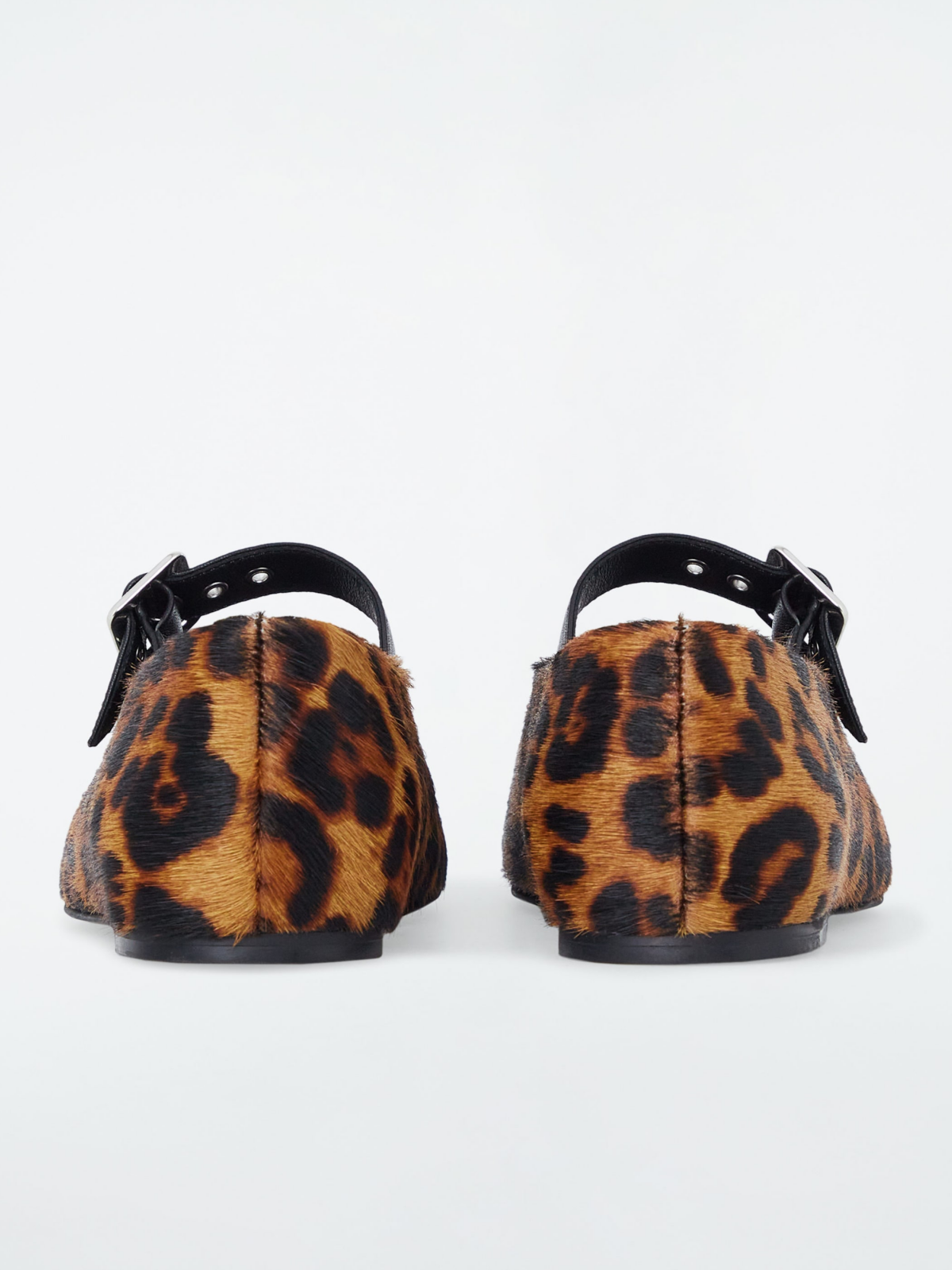 Leopard Faux Pony Hair Round-Toe Bridge Buckle Mary Janes Ballet Flats