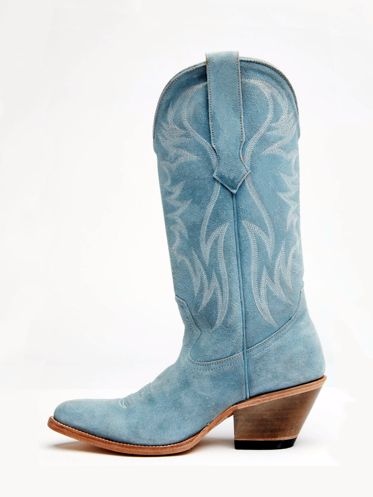 Faux Suede Wings Embroidery Pointed-Toe Wide Mid Calf Tall Cowgirl Boots - Blue