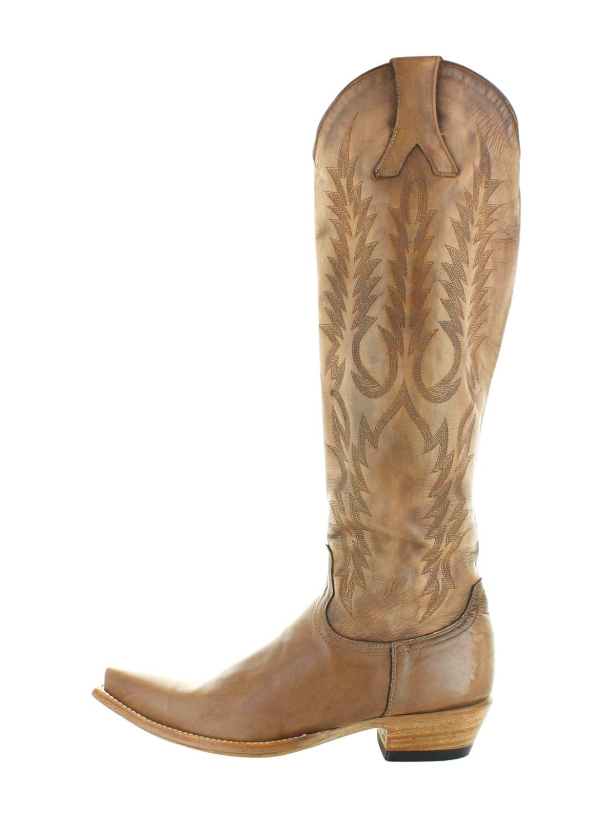 Embroidery Half-Zip Snip-Toe Tall Knee High Cowgirl Boots - Beige