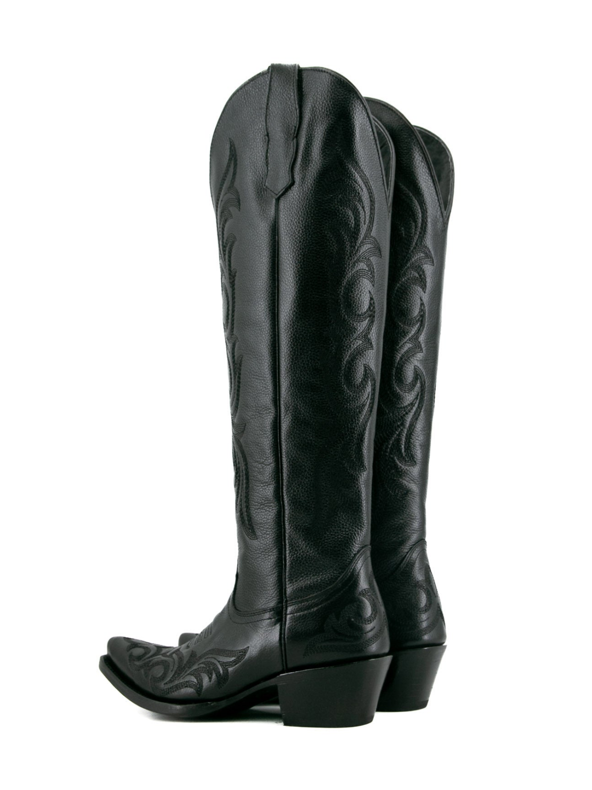 Black Embroidery Snip-Toe Tall Half-Zip Knee High Cowgirl Boots