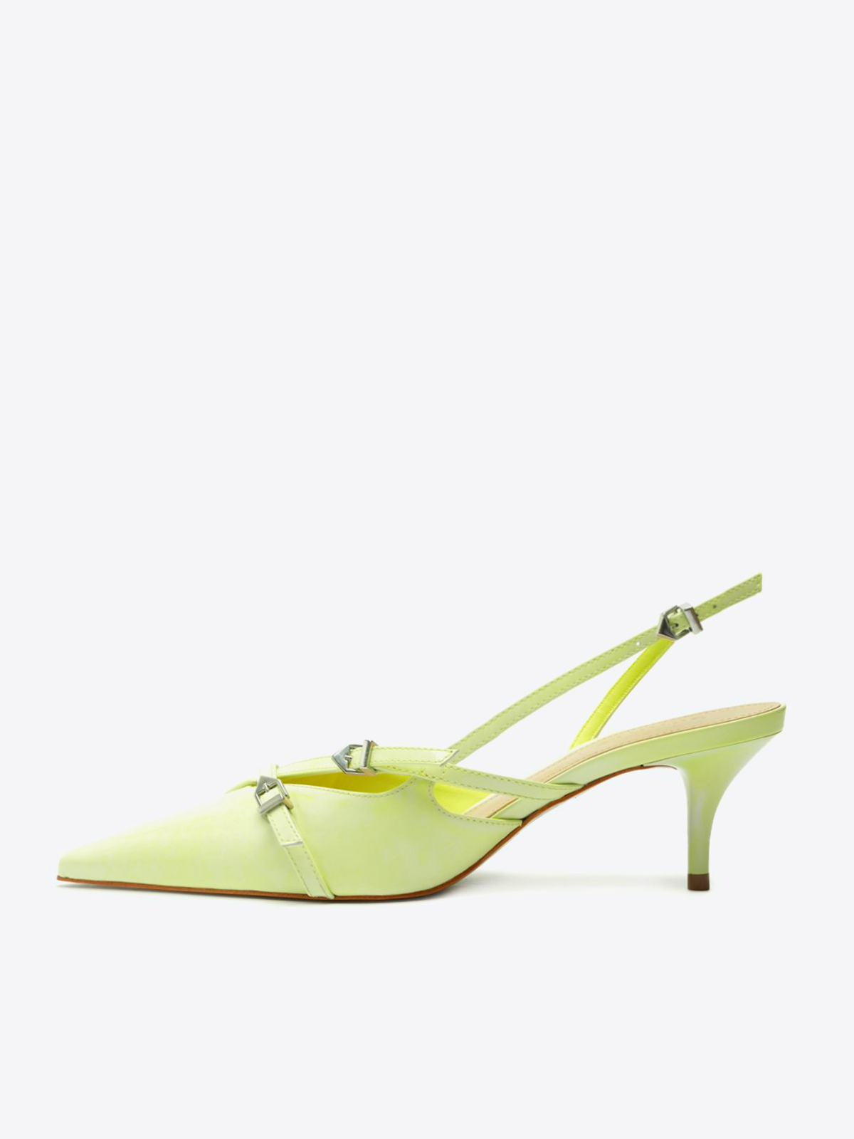 Green Buckled Strappy Kitten Heels Slingback Courts Scarpin Pumps