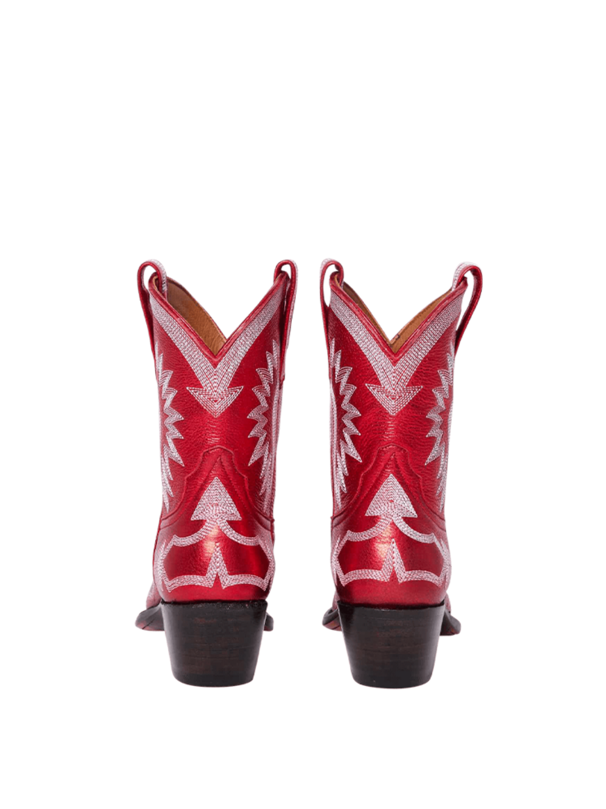 Metallic Embroidery Snip-Toe Wide Mid Calf Cowgirl Boots - Red