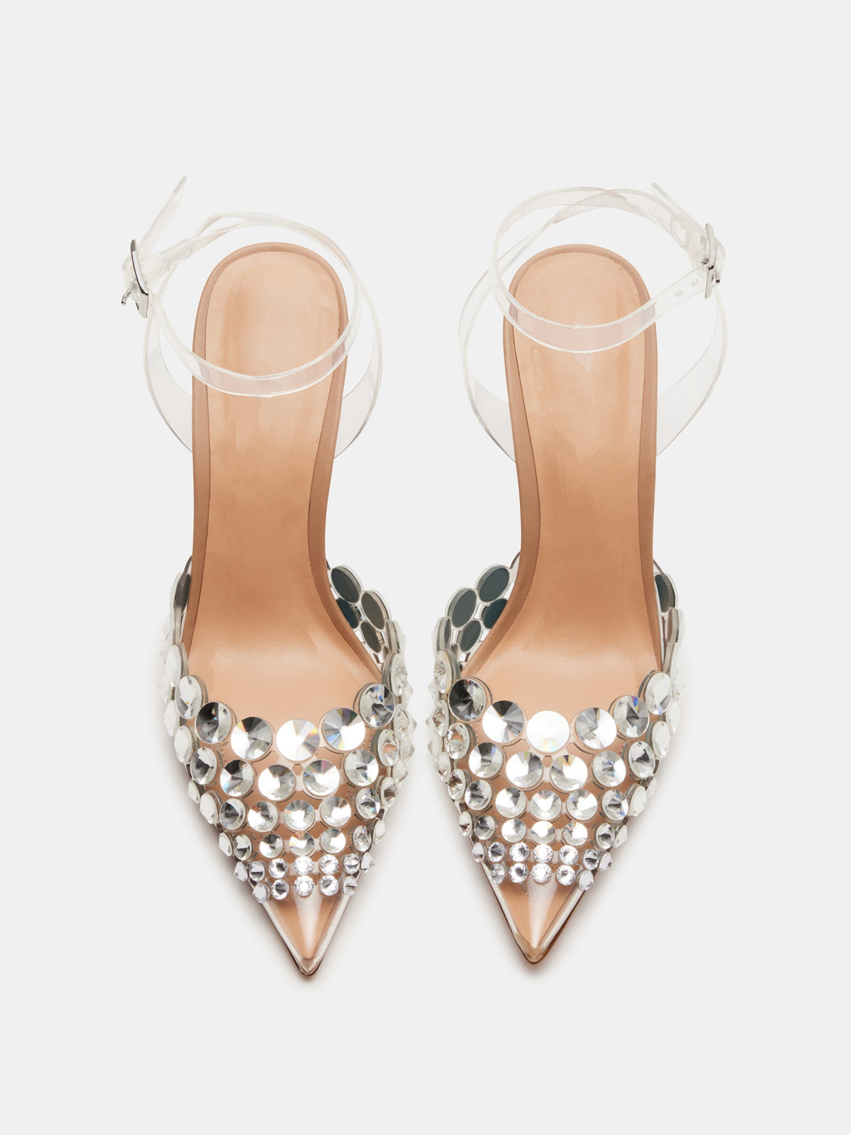 Clear TPU Transparent Film Pointed-Toe Ankle Strap Rhinestone Stiletto High Heels