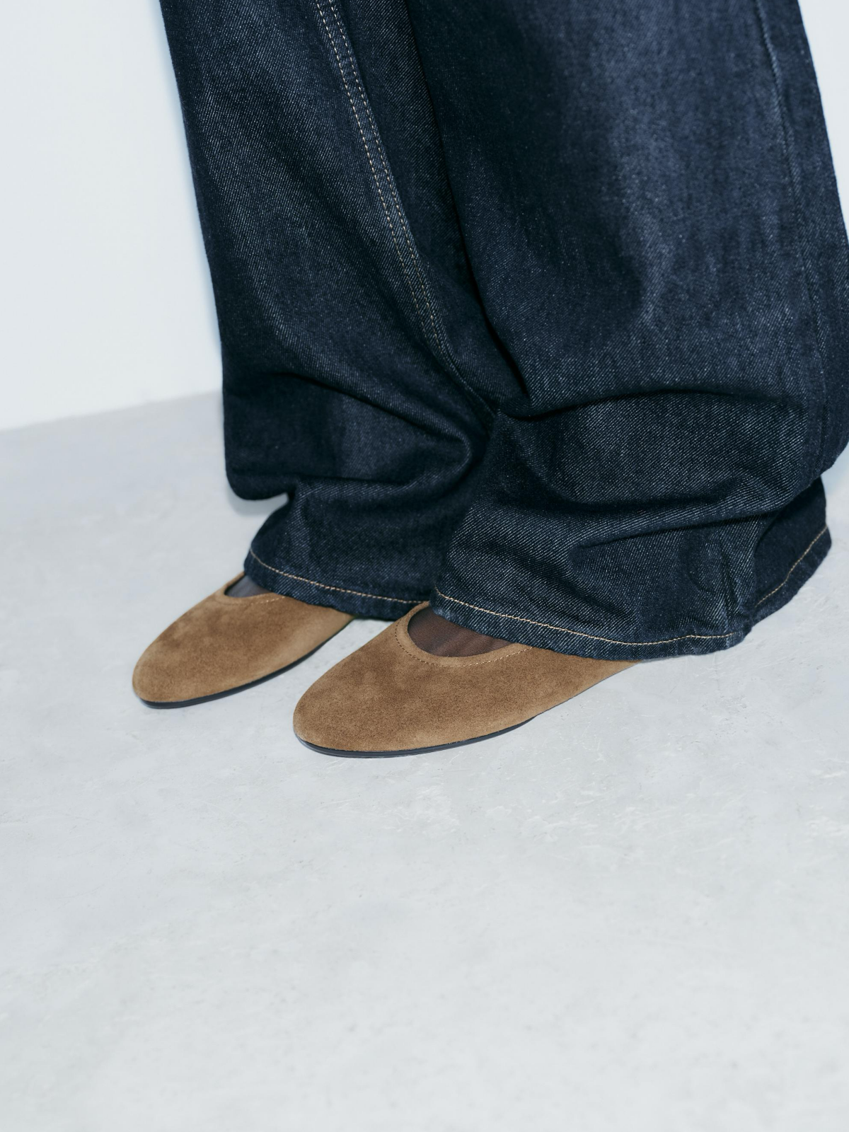 Brown Faux Suede Round-Toe Ballet Flats