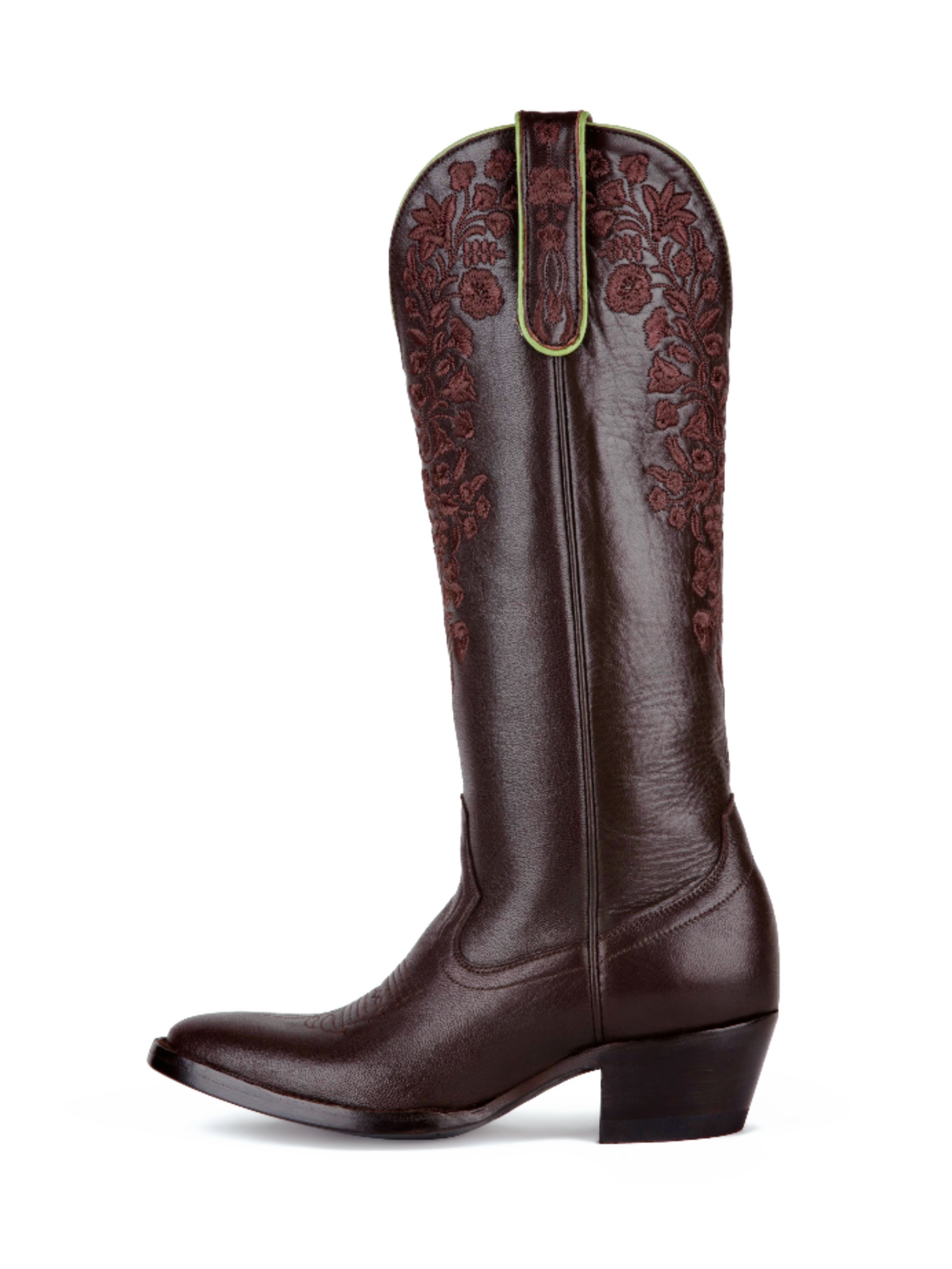 Chocolate Round-Toe Flowers Embroidery Wide Mid Calf Tall Cowgirl Boots