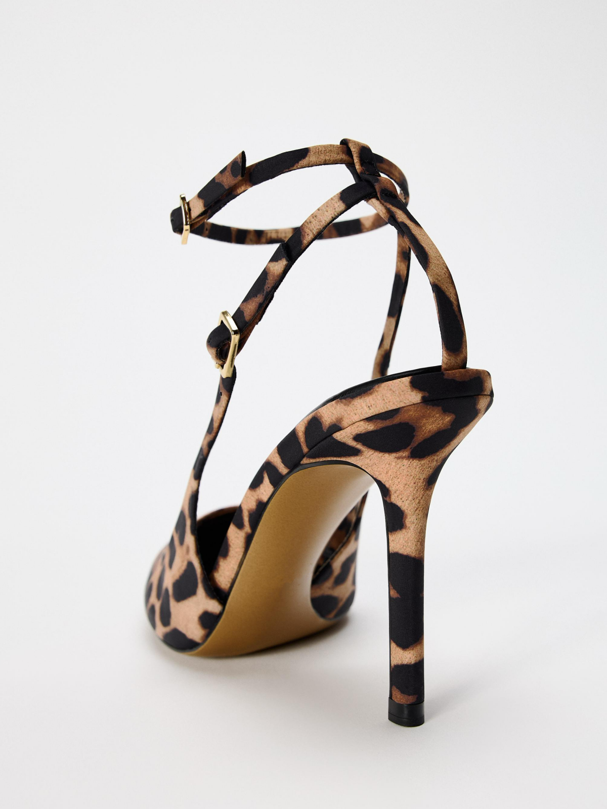 Leopard Print Cloth Pointy High Heels Pumps With Buckled Ankle Strap