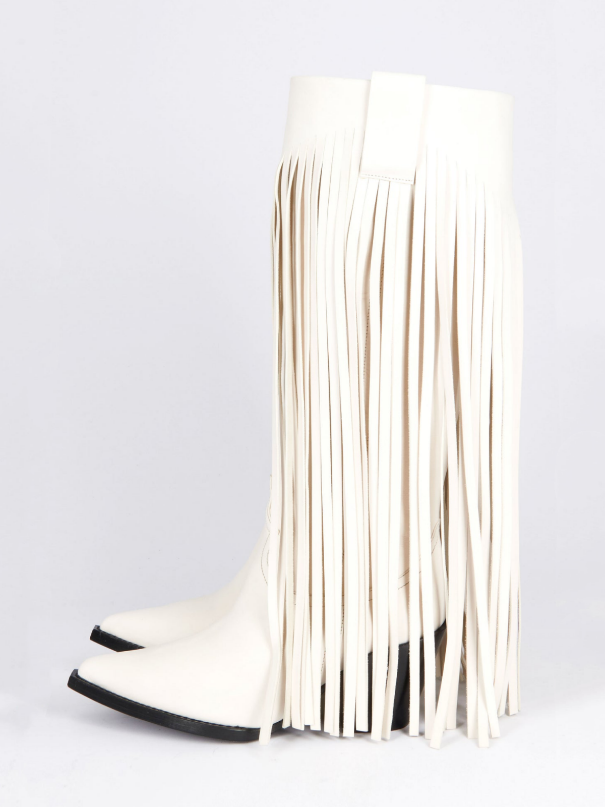 Ivory Snip-Toe Fringed Folded Panel Wide Mid Calf Boots