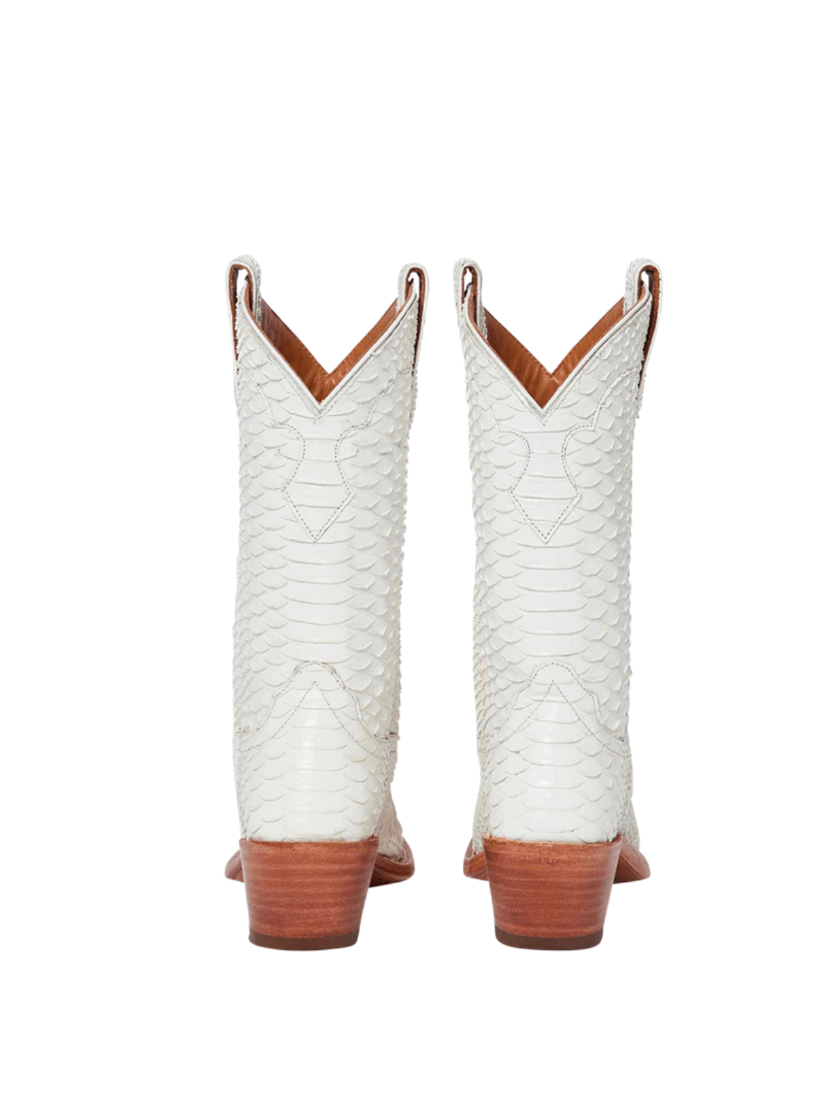 Snip-Toe Wide Mid Calf Cowgirl Boots - Ivory Snakeskin Vegan Leather