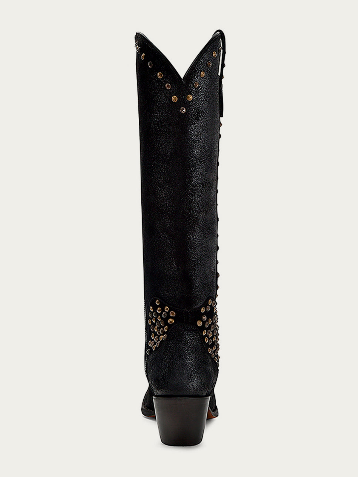 Black Pointed-Toe Studded Embroidery Wide Calf Tall Knee High Cowgirl Boots