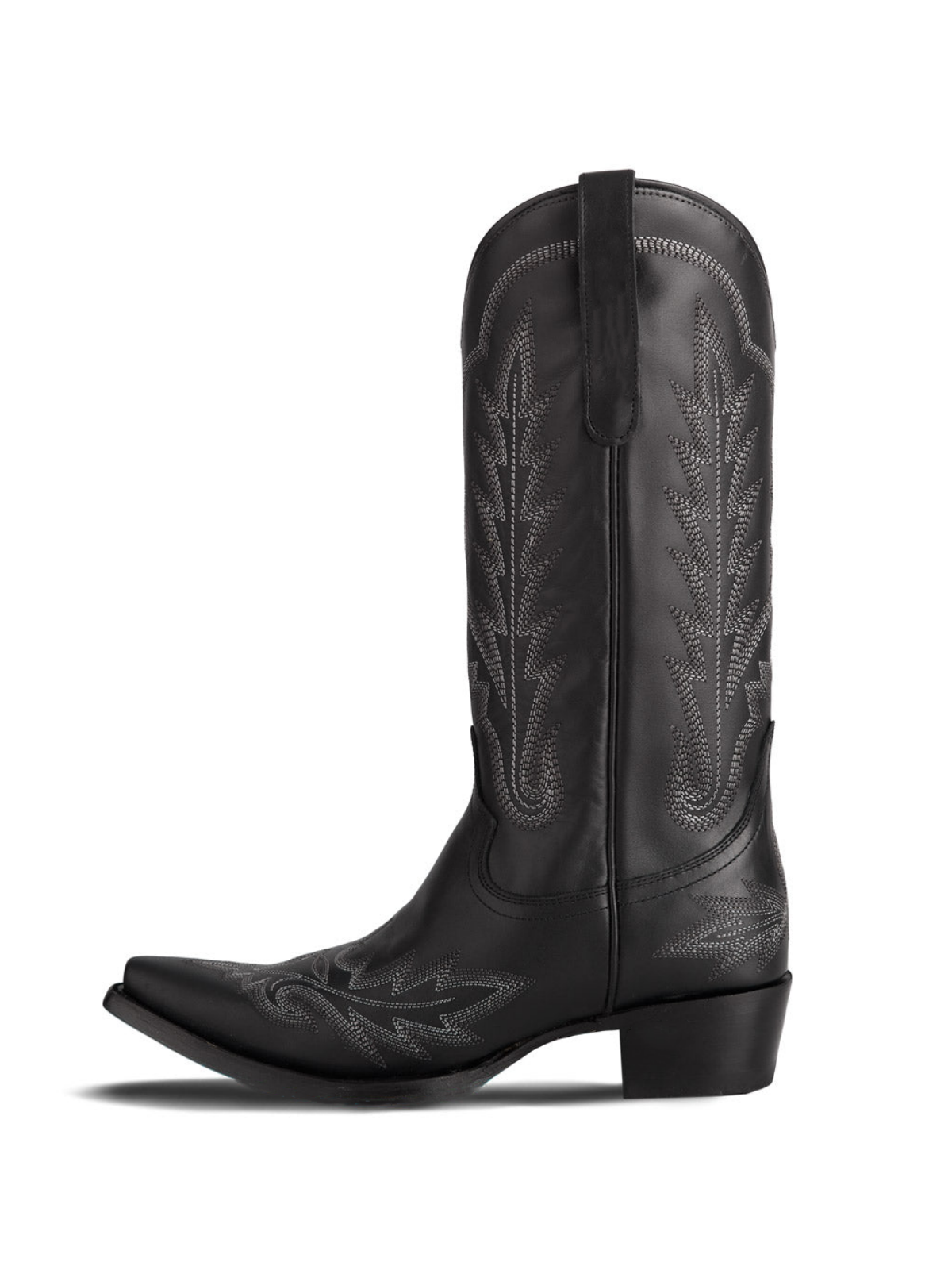 Western Snip-Toe Classic Embroidery Mid Calf Cowgirl Boots - Black